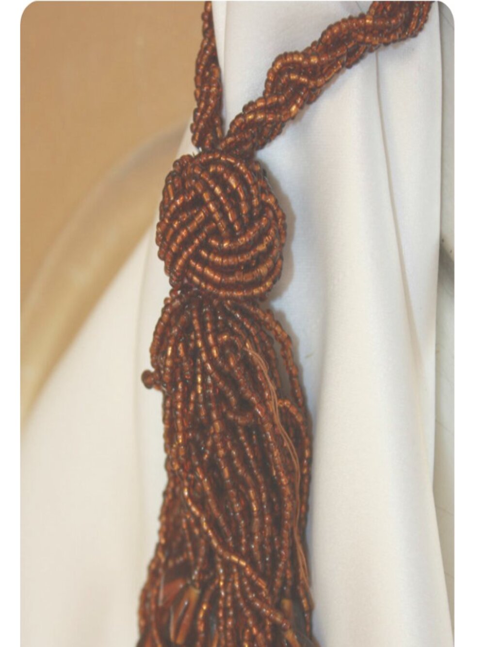 Kim Seybert Beaded Tassel Napkin Rings Set of 8 Topaz Amber Brown